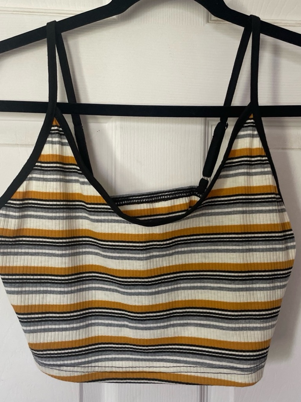Amazon Striped Ribbed Crop Top in White, Mustard & Black